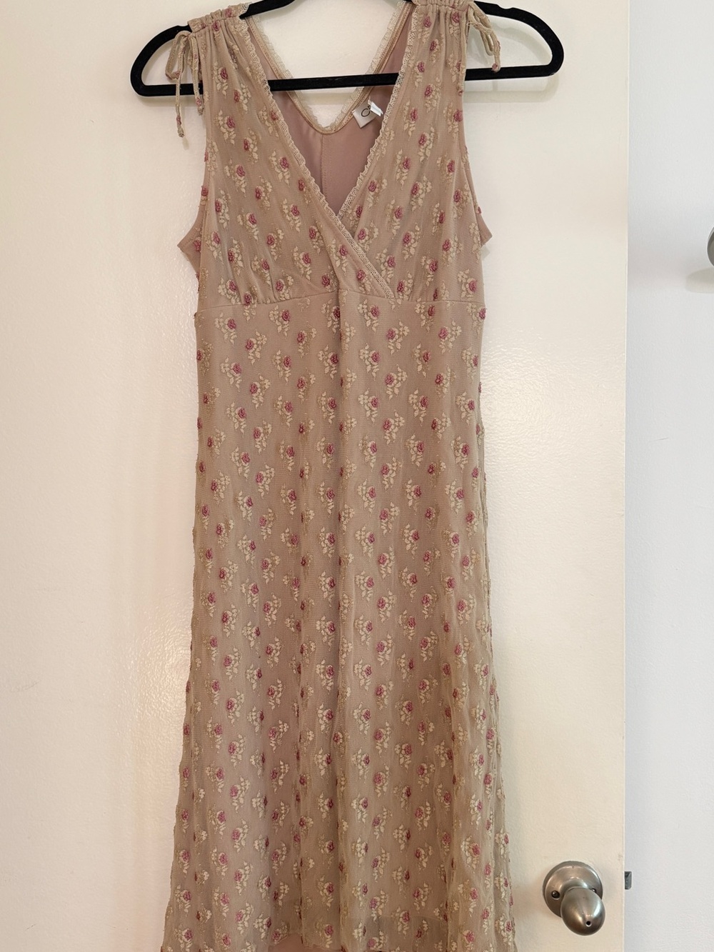 Vintage Lace Beige Floral Midi Dress